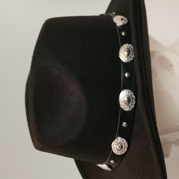 Unisex Black Western Cowboy Hat  Silver-tone Conch Faux Leather Strap - Picture 9 of 17